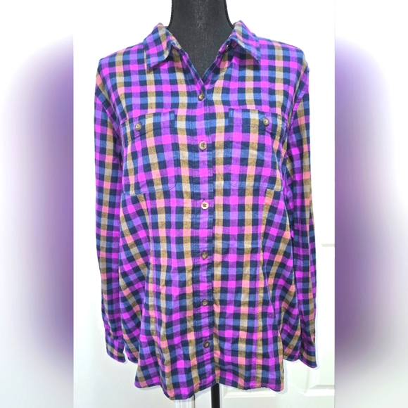 Eddie Bauer Tops - Eddie Bauer Women's Plaid Purple & Blue Button-Up Shirt